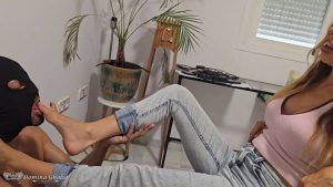 Spanish Pegging and Foot Fetish - Domina Ghalia does foot fetish in jeans - Watch Online