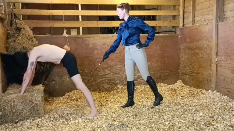 Madam M - Sadistic Stables Sack Smashing extreme ballbusting and cropping punishment - Watch Online