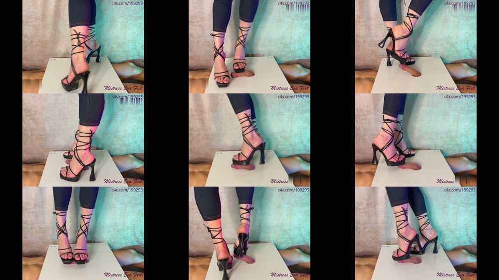Mistress Eva Feet And Heels Black Strappy Pumps
