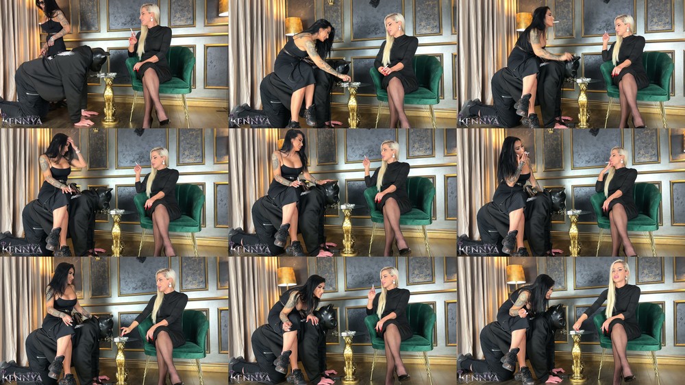 Mistress Kennya and my friend Ema Devine - Having a smoke with Miss Ema Devine on my human chair