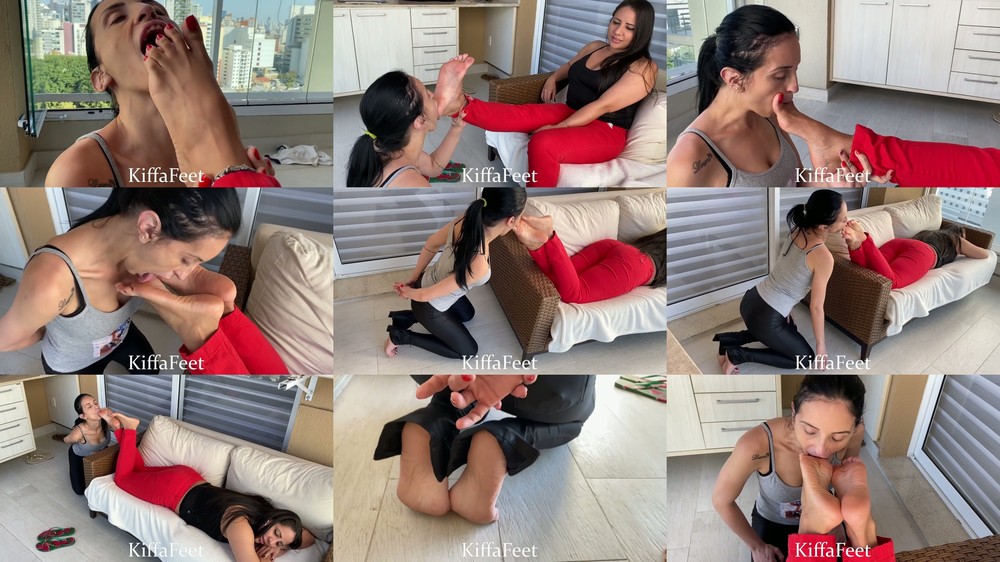 Kiffa CBT Ballbusting - Goddess Kiffa and Vitoria Vonteese - Lesbian Slave SEXY Foot worship by new female Slave