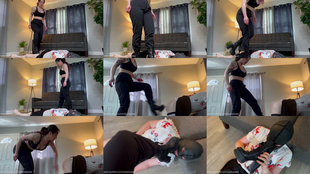 Domina Rei Yamazawa Trans Femsub is kicked and has her mouth stuffed with sock