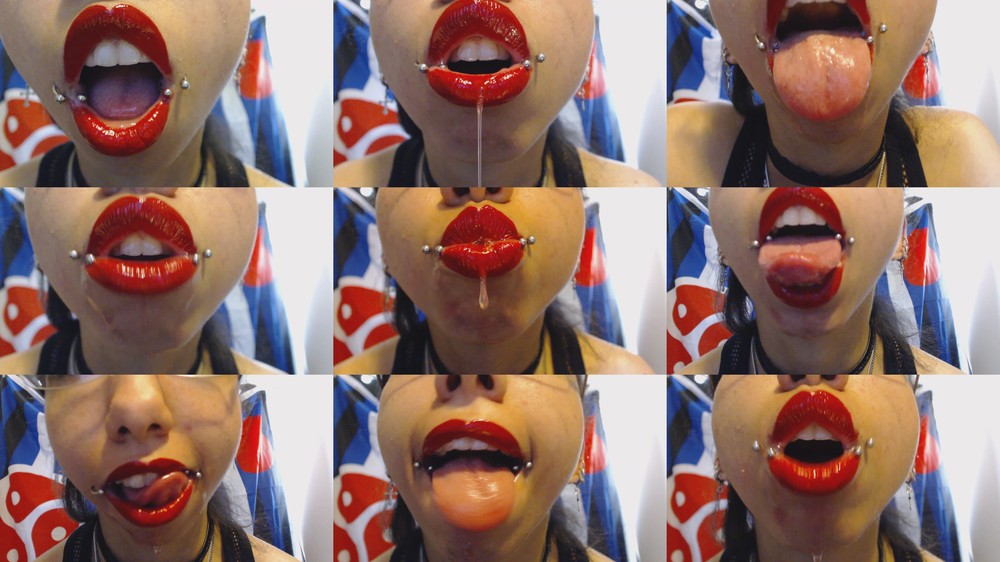 Miss Alice the Goth - Red Lipstick Drooling and Spit Bubbles