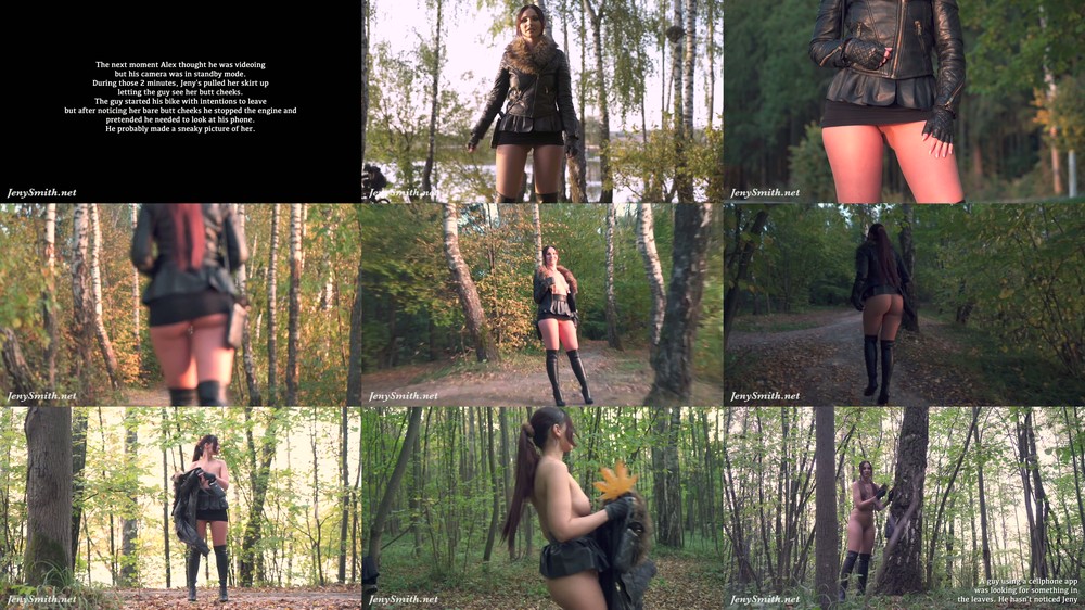 Jeny Smith - In Nylon Pantyhose Without Panties Shocked A Biker In The Forest