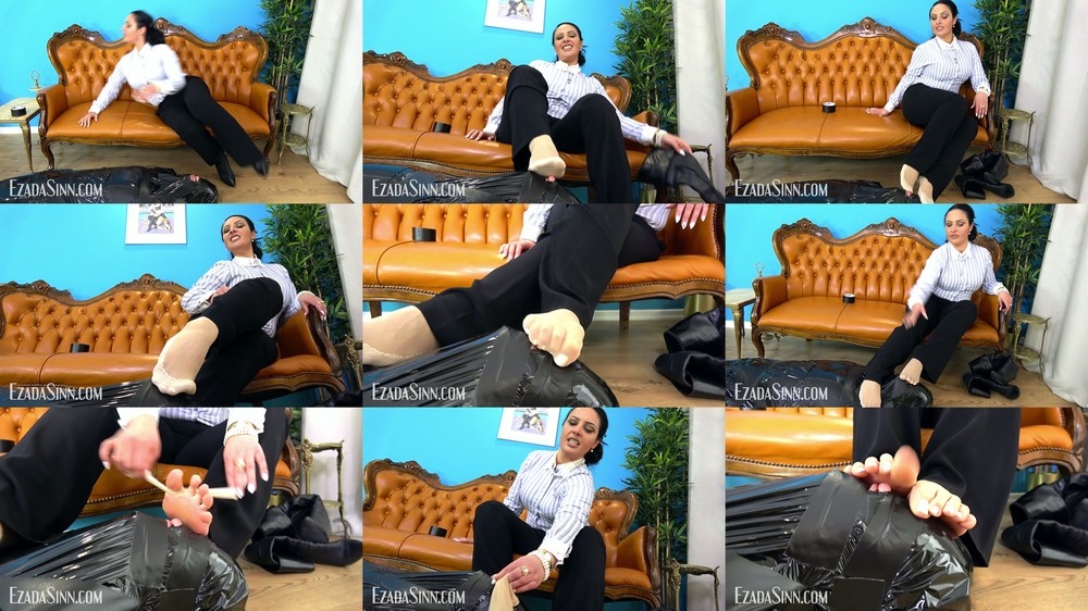 Mistress Ezada Sinn - Foot Smelling Mummification Matriarch Ezada Sinn Sweaty Nylons And Feet For Your Useless Nose