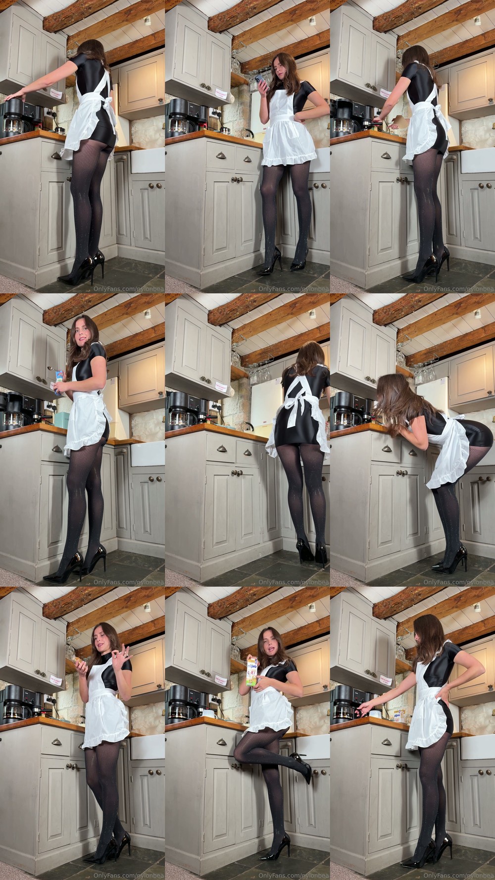 Nylonbea - Maid in shiny pantyhose and high heels