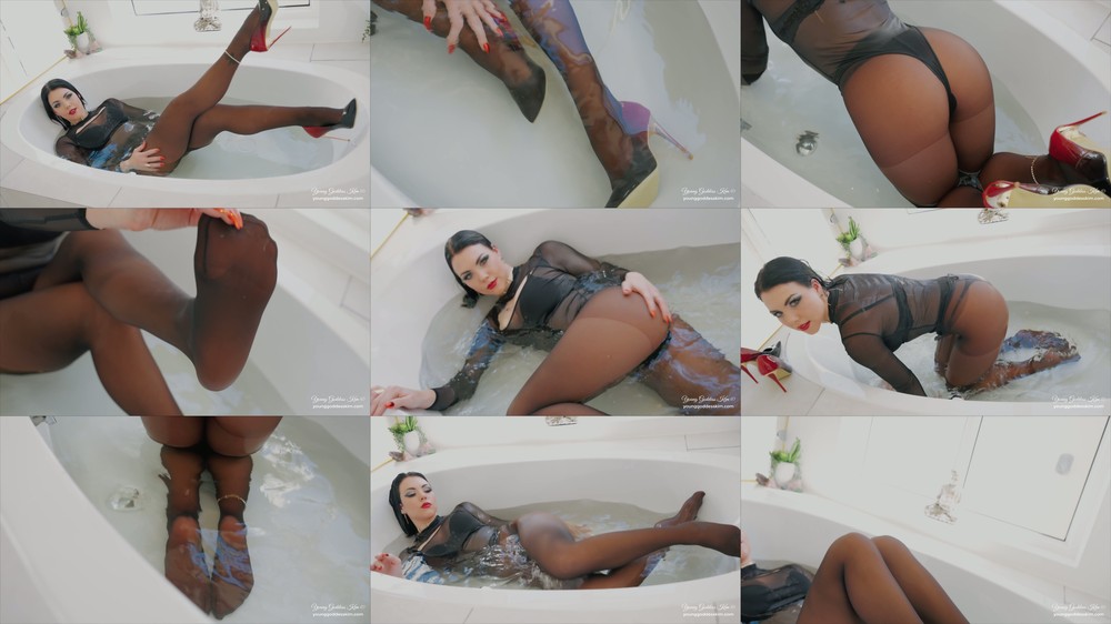 Young Goddess Kim - Nylon Bath - Cum for the Experiment (4K)
