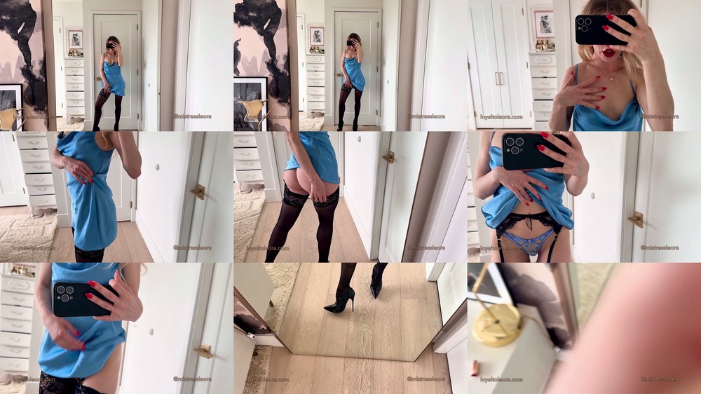 Mistress Leora - Date night outfit 9 silky minidress garters and stockings