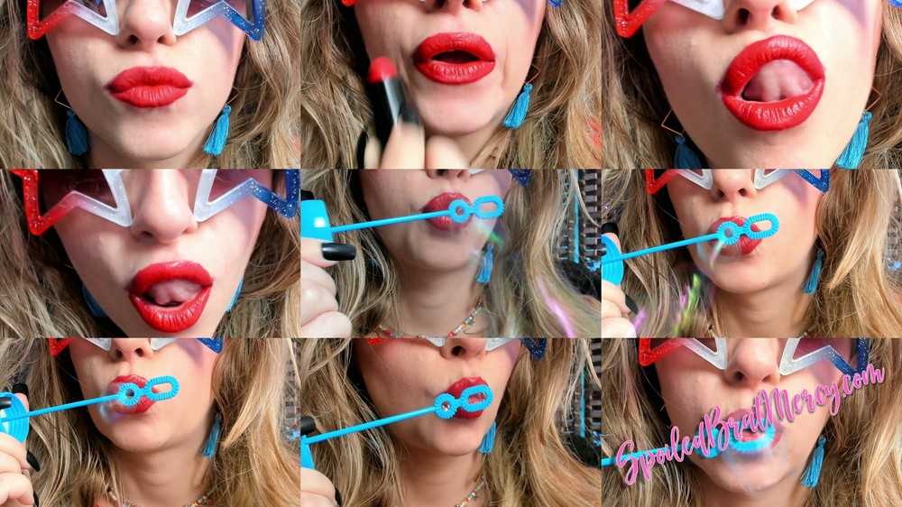 Petite Mercy - Poppy Red Lipstick Blowing Bubbles