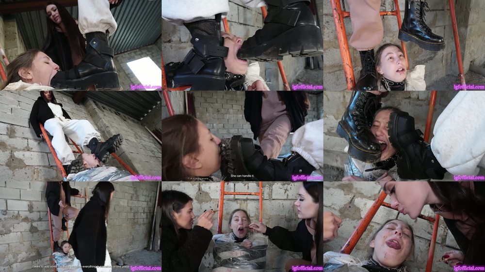 Licking Girls Feet - SARAH and VICTORIA - Lick our dirty boots like an obedient bitch!