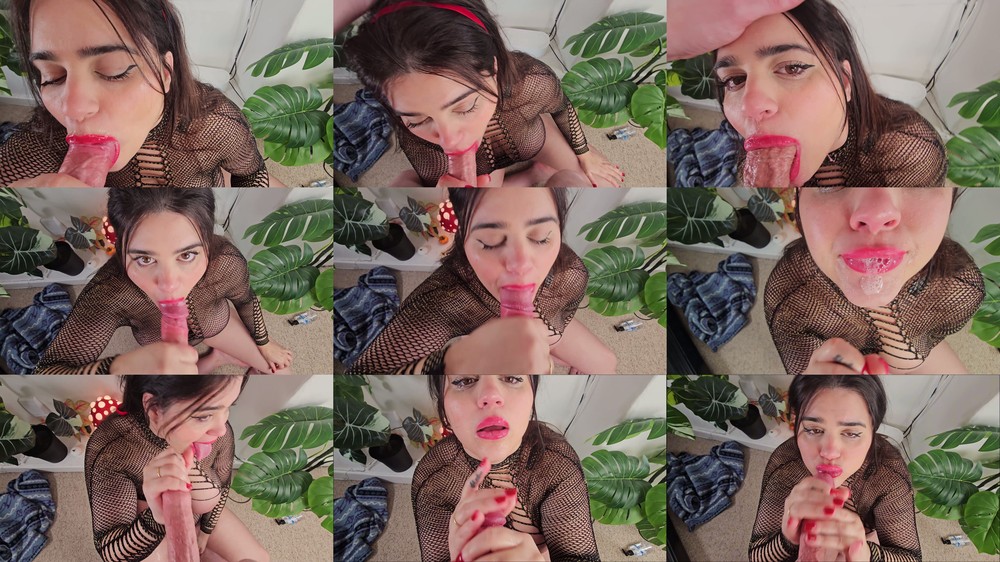 Lucia Gomez - Latina puts her red lipstick on to suck his cock