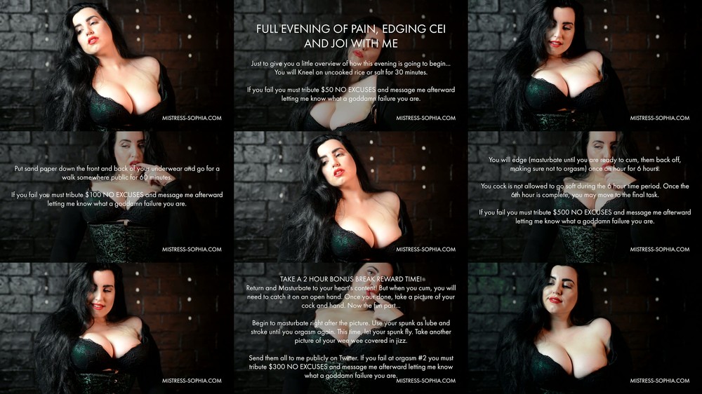 Mistress Sophia - Full Evening Of Pain, Edging, CEI And JOI With Me