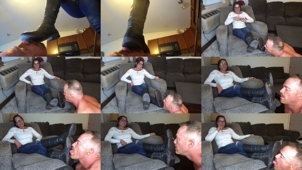 World Goddess - Zephy - Slave Human doormat licks the nasty soles of my RIDING BOOTS