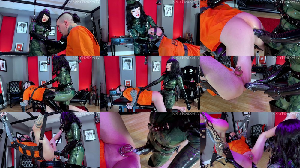 Kinky Femdom Pegging and Strapon - Prison Officer Pegging 4K ft Latex Mistress Patricia Slave Maz Morbid