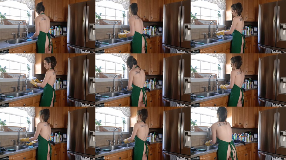 Sage Eldritch - Washing Dishes Nude w Starbucks Apron On