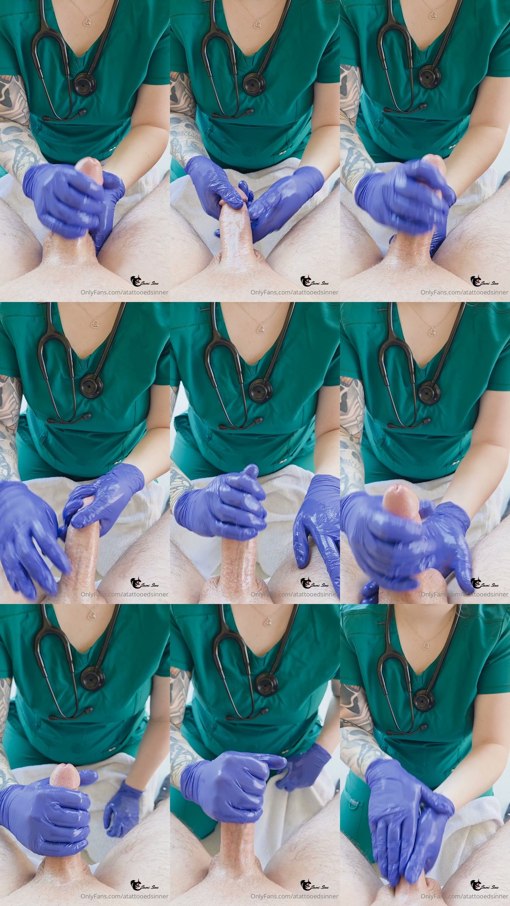 Atattooedsinner - Sexy Nurse Milks Cock With Latex Gloves